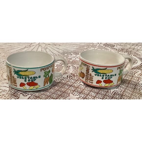 Set of 2 Vintage Cisco Stackable Soup Bowl Mugs Chicken Mushroom Onion Celery - Picture 1 of 10